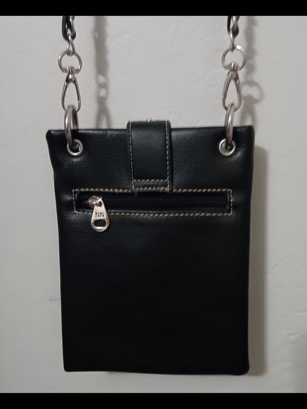 Black Crossbody Bag with Cream Embroidery and Turquoise Accents - Picture 3 of 5